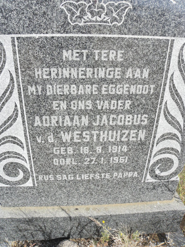 WESTHUIZEN Adriaan Jacobus, v.d. 1914-1961