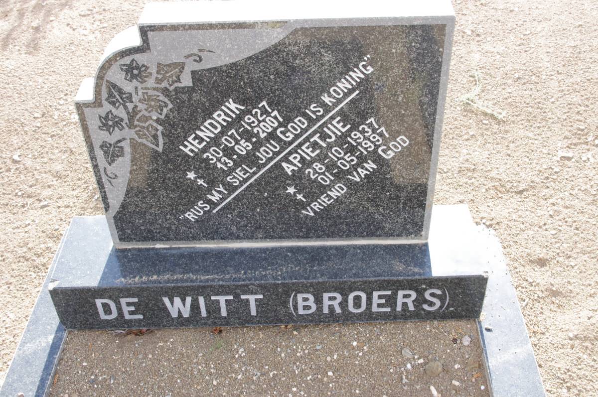 WITT Hendrik, de 1927-2007 :: DE WITT Apietjie 1937-1997