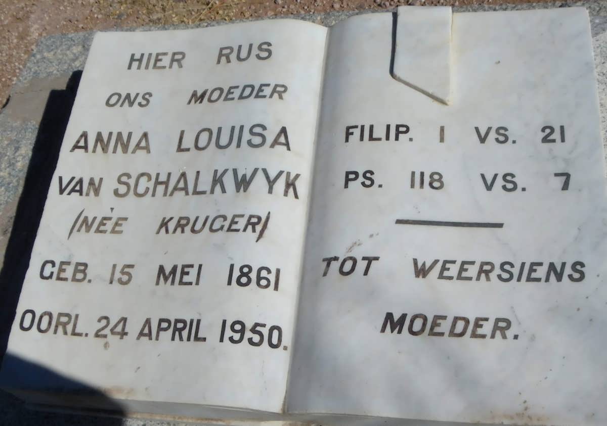 SCHALKWYK Anna Louisa, van nee KRUGER 1861-1950