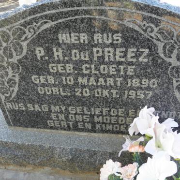 PREEZ P.H., du nee CLOETE 1890-1957