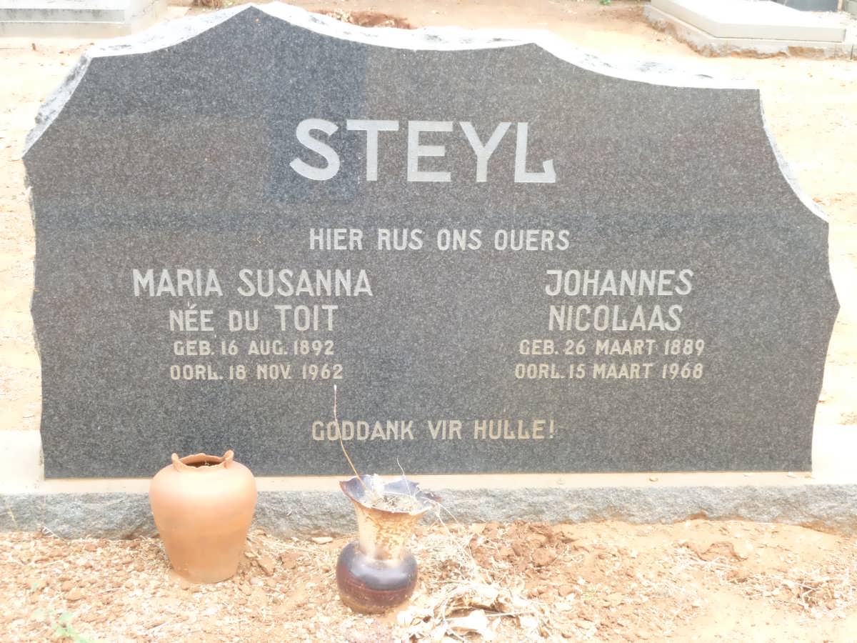 STEYL Johannes Nicolaas 1889-1968 &amp; Maria Susanna DU TOIT 1892-1962
