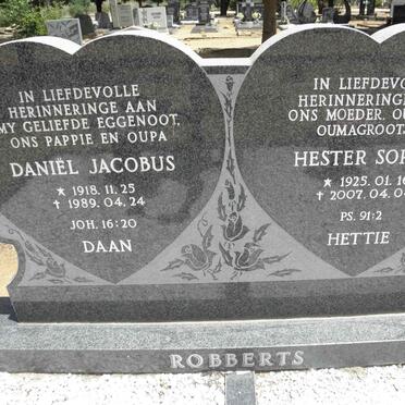 ROBBERTS Daniel Jacobus 1918-1989 &amp; Hester Sophia 1925-2007
