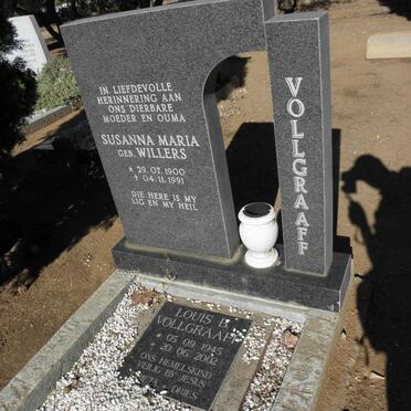 VOLLGRAAFF Susanna Maria nee WILLERS 1900-1991 :: VOLLGRAAFF Louis B. 1945-2002