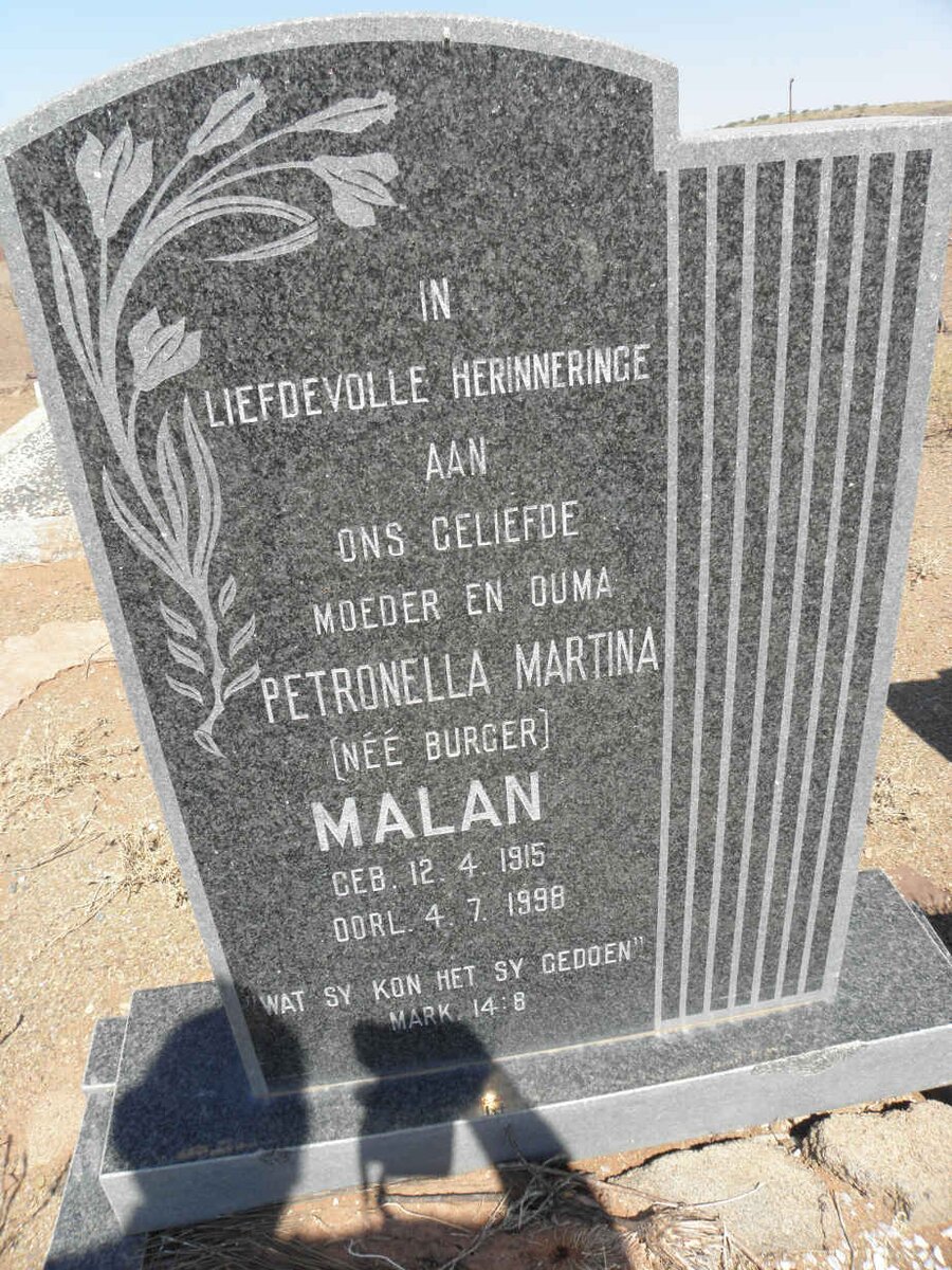 MALAN Petronella Martina nee BURGER 1915-1998