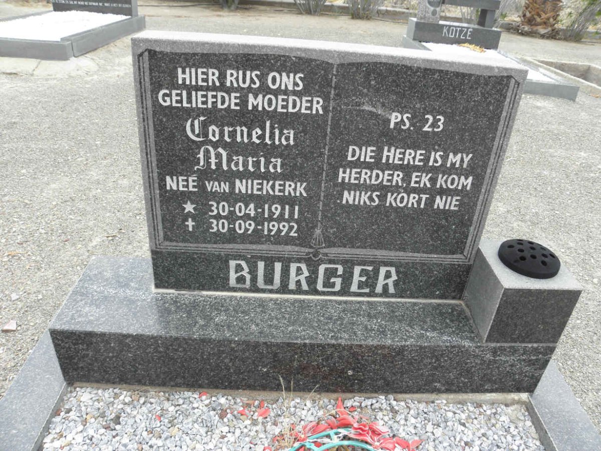 BURGER Cornelia Maria nee VAN NIEKERK 1911-1992