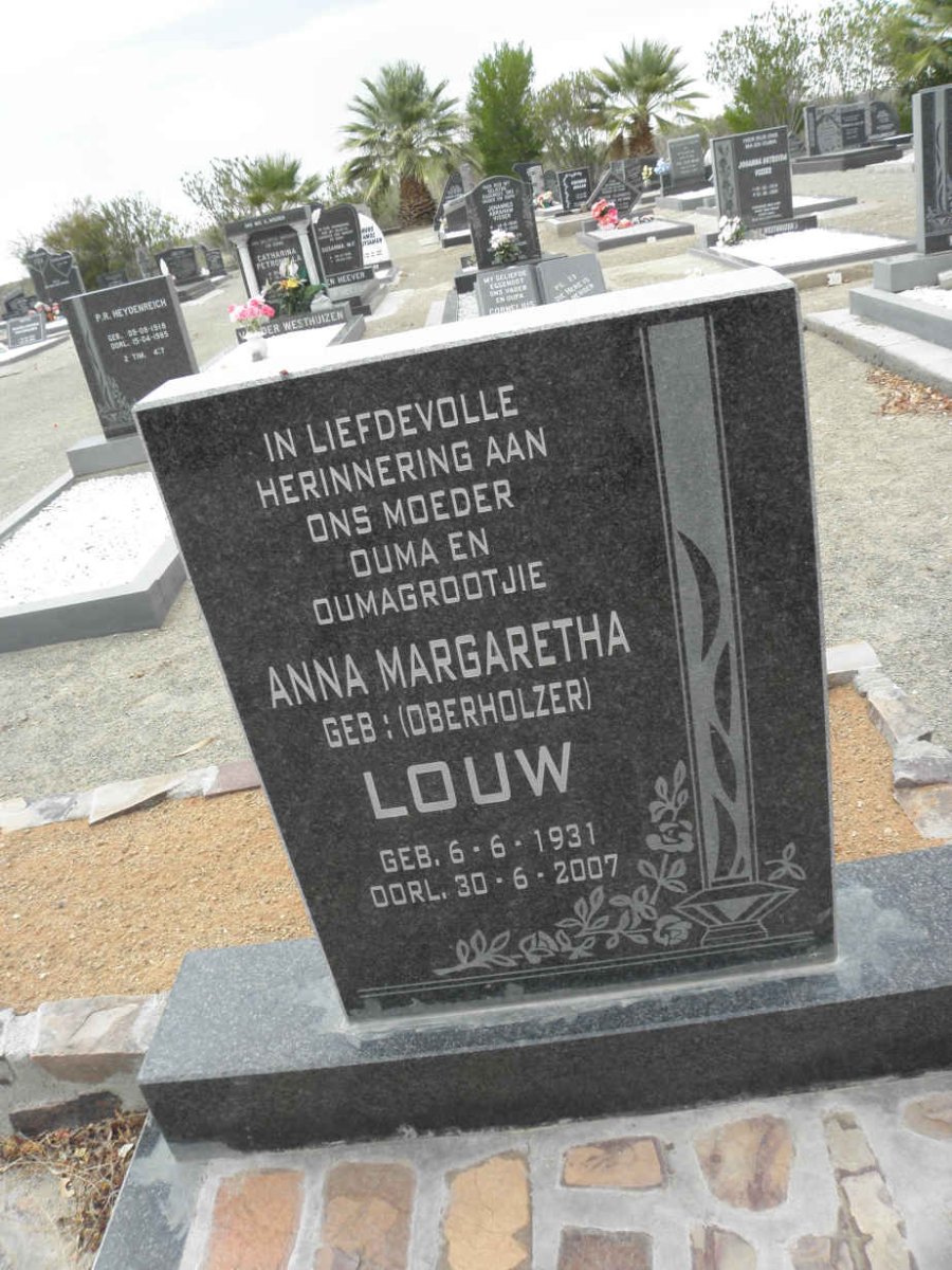 LOUW Anna Margaretha nee OBERHOLZER 1931-2007