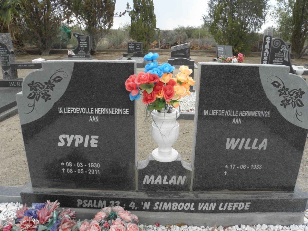 MALAN Sypie 1930-2011 &amp; Willa 1933-