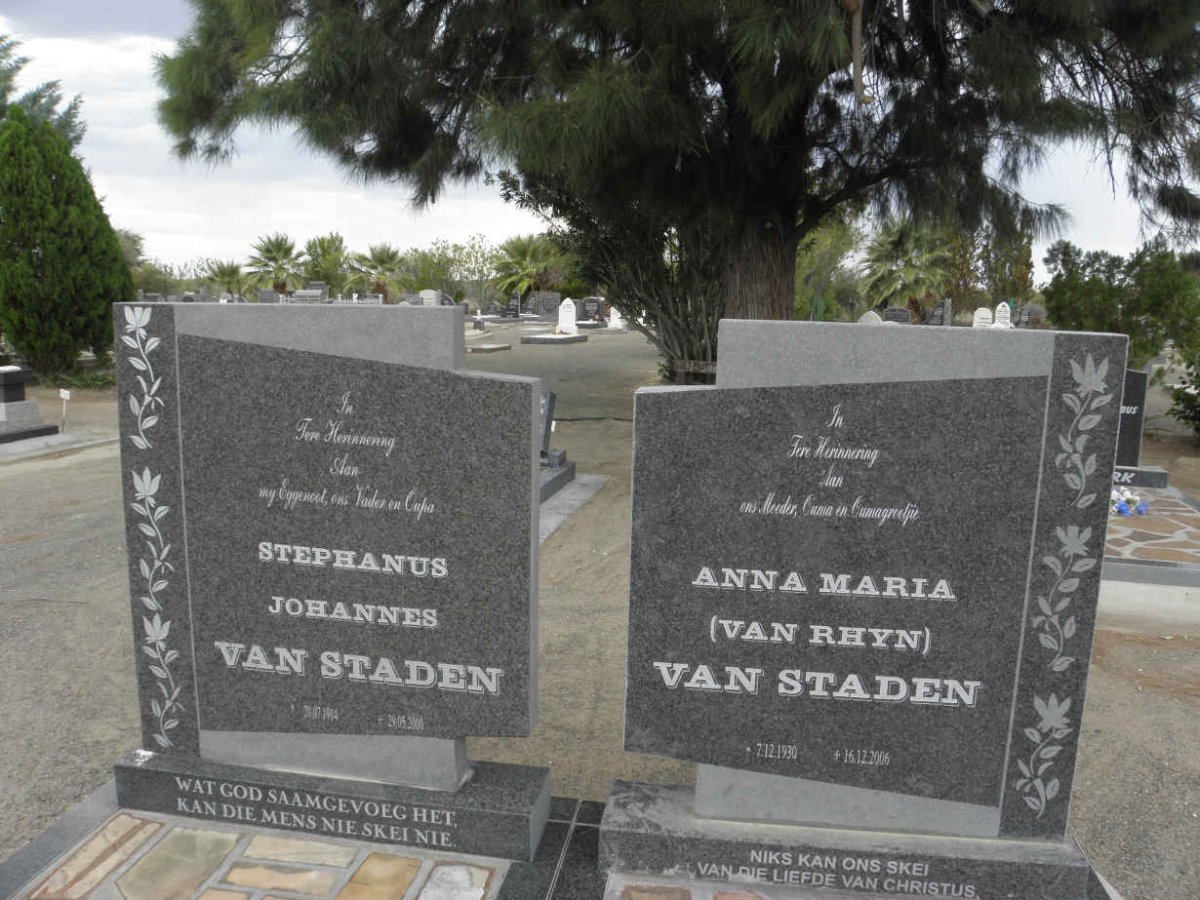 STADEN Stephanus Johannes, van 1914-2000 &amp; Anna Maria VAN RHYN 1930-2006