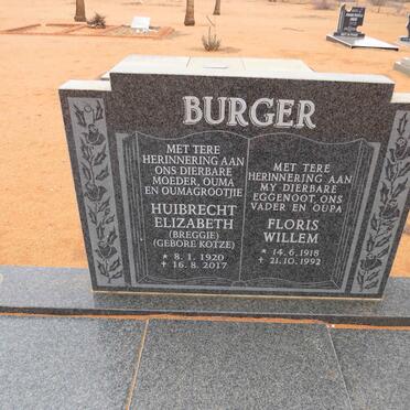 BURGER Floris Willem 1918-1992 & Huibrecht Elizabeth KOTZE 1920-2017