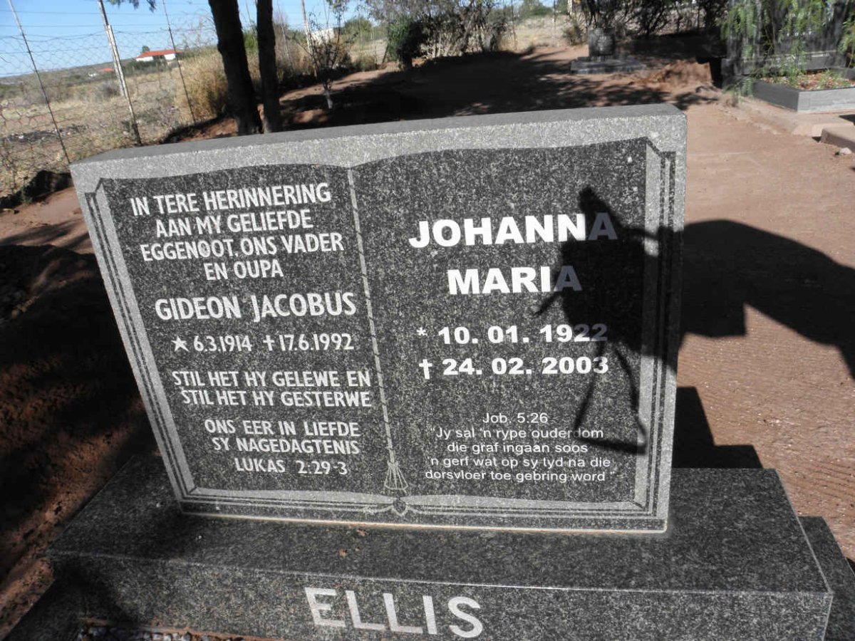 ELLIS Gideon Jacobus 1914-1992 &amp; Johanna Maria 1922-2003