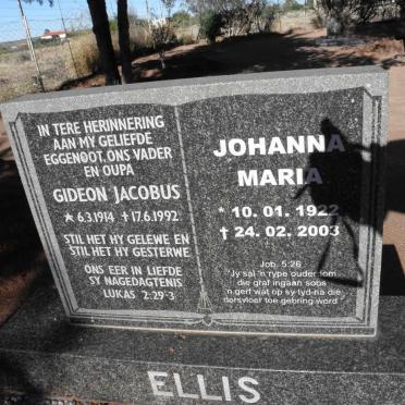 ELLIS Gideon Jacobus 1914-1992 &amp; Johanna Maria 1922-2003