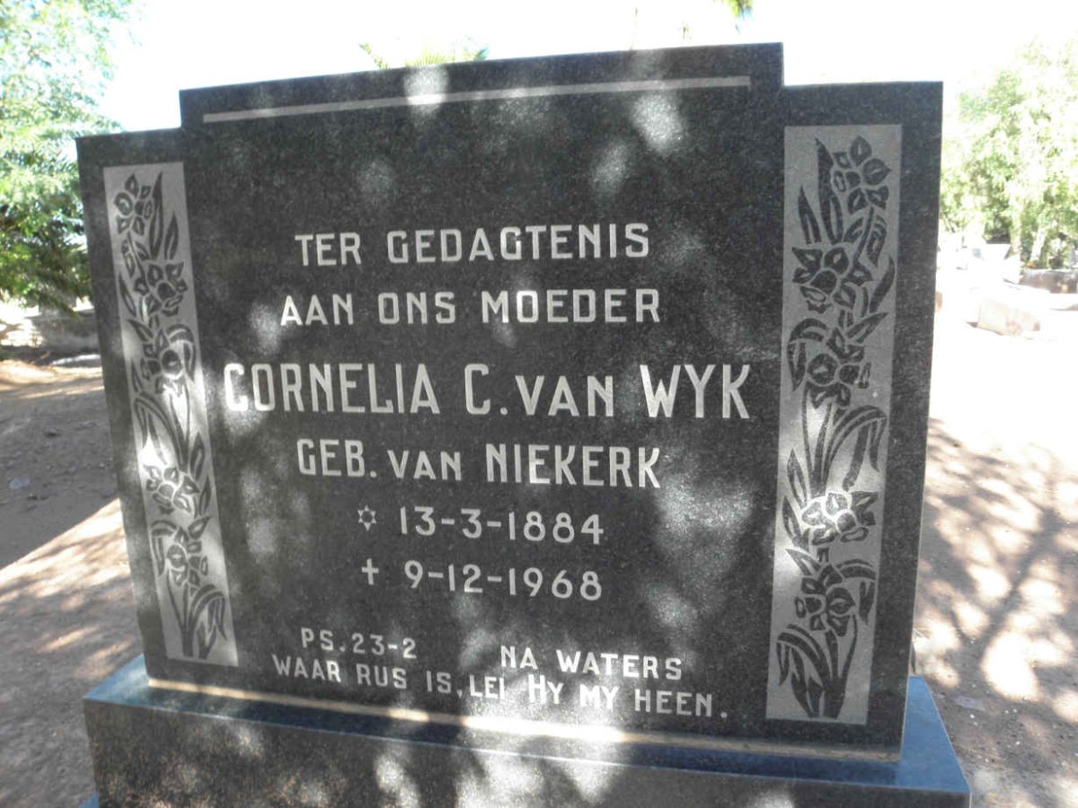 WYK Cornelia C., van nee VAN NIEKERK 1884-1968