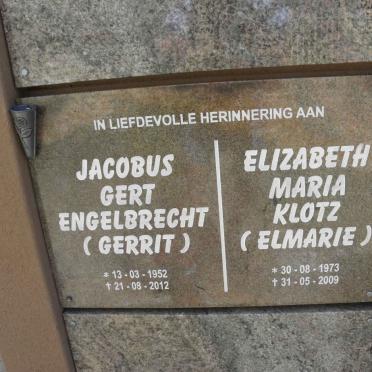 ENGELBRECHT Jacobus Gert 1952-2012 &amp; Elizabeth Maria KLOTZ 1973-2009