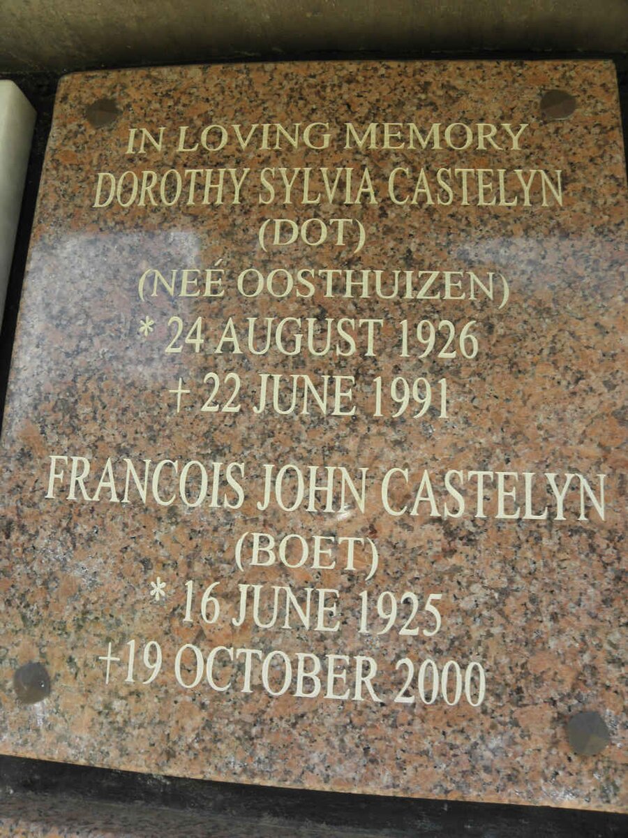 CASTELYN Francois John 1925-2000 &amp; Dorothy Sylvia OOSTHUIZEN 1926-1991
