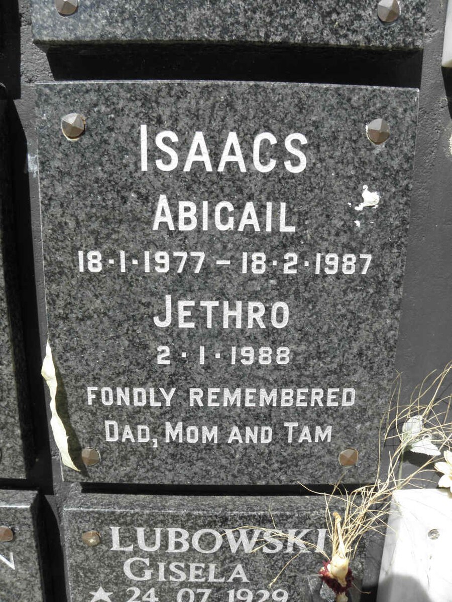 ISAACS Jethro -1988 :: ISAACS Abigail 1977-1987