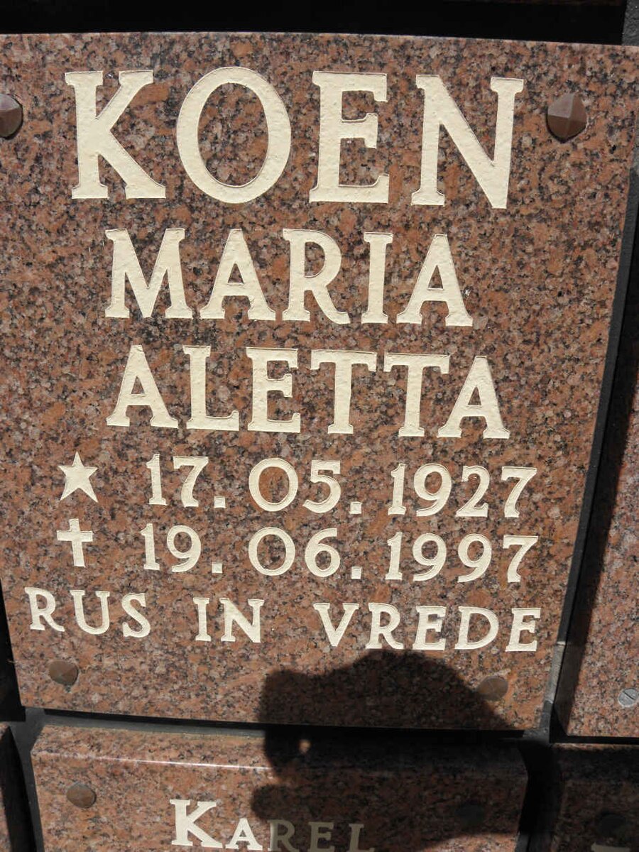 KOEN Maria Aletta 1927-1997