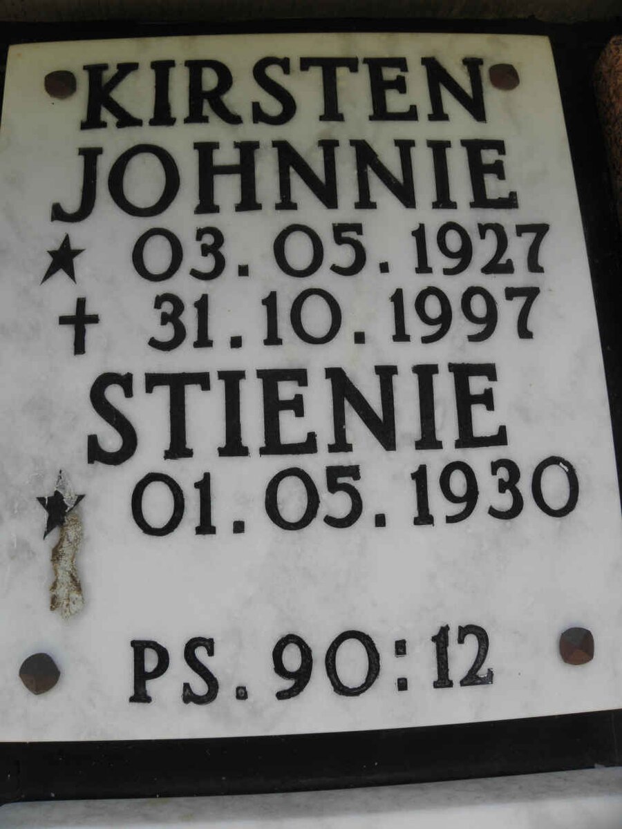 KIRSTEN Johnnie 1927-1997 &amp; Stienie 1930-