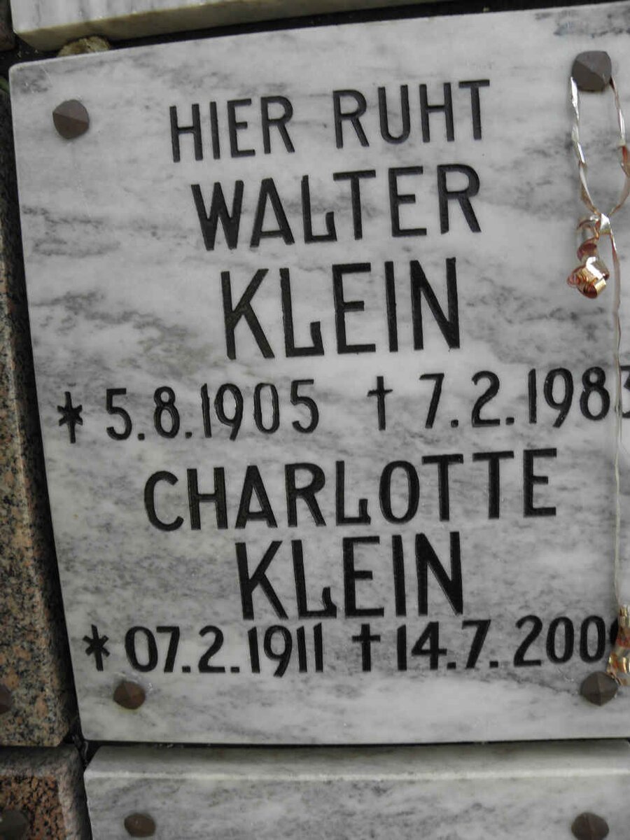 KLEIN Walter 1905-1983 &amp; Charlotte 1911-2006
