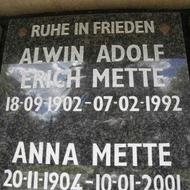 METTE Alwin Adolf Erich 1902-1992 &amp; Anna 1904-2001