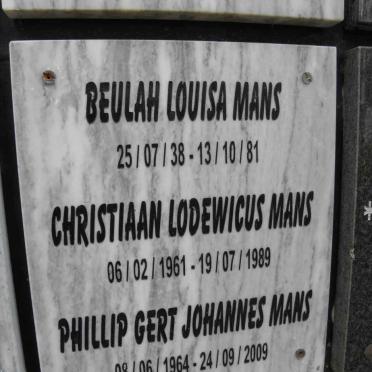 MANS Beulah Louisa 1938-1981 :: MANS Christiaan Lodewicus 1961-1989 :: MANS Phillip Gert Johannes 1964-2009