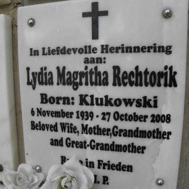 RECHTORIK Lydia Magritha nee KLUKOWSKI 1939-2008