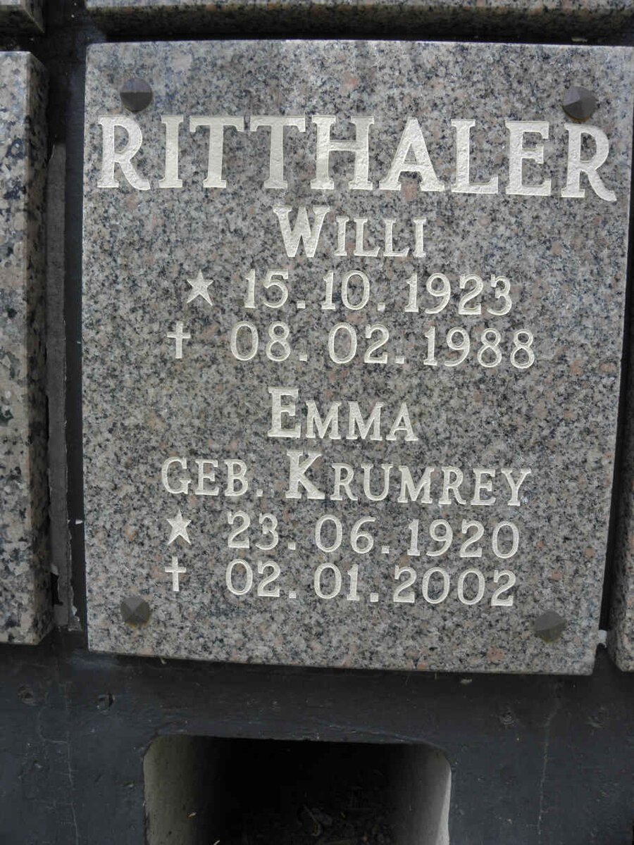 RITTHALER Willie 1923-1988 &amp; Emma KRUMREY 1920-2002
