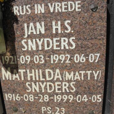 SNYDERS Jan H.S. 1921-1992 &amp; Mathilda 1916-1999