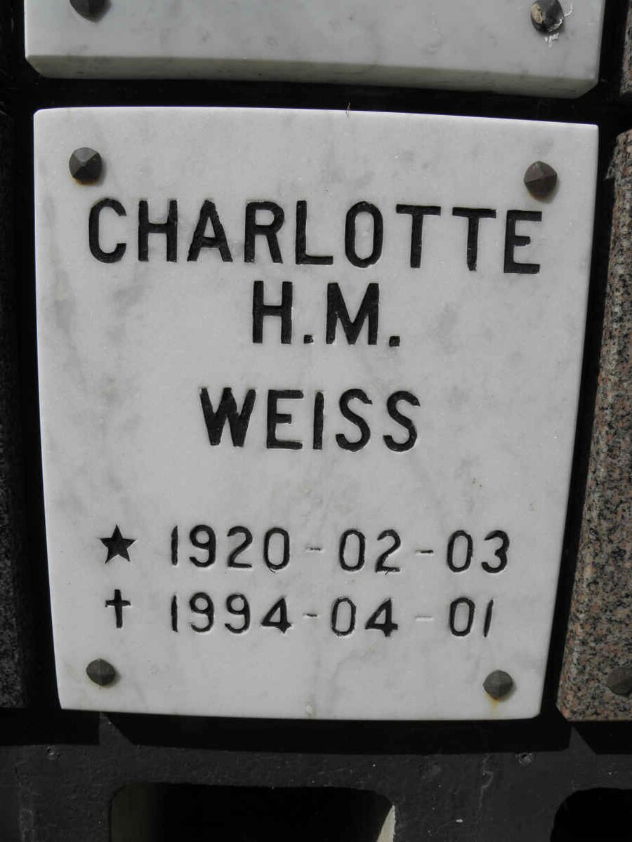 WEISS Charlotte H.M. 1920-1994
