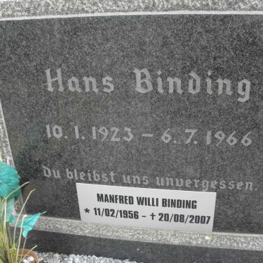 BINDING Hans 1923-1966 :: BINDING Manfred Willi 1956-2007