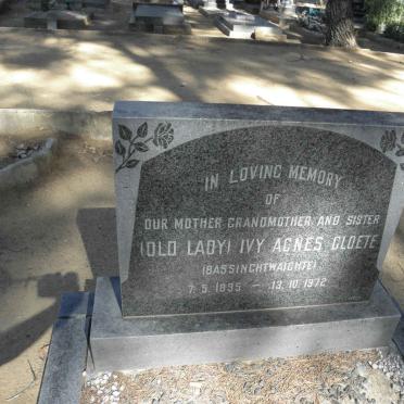 CLOETE Ivy Agnes nee BASSINGHTWAIGHTE 1895-1972