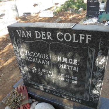 COLFF Jacobus Adriaan, van der 1904-1997 &amp; H.M.C.E. 1909-2001