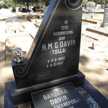 DAVIN H.M.G. 1922-1967 &amp; Barbara SWANEPOEL 1928-2011