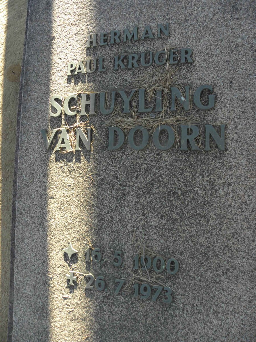 DOORN Herman Paul Kruger, Schuyling van 1900-1973 