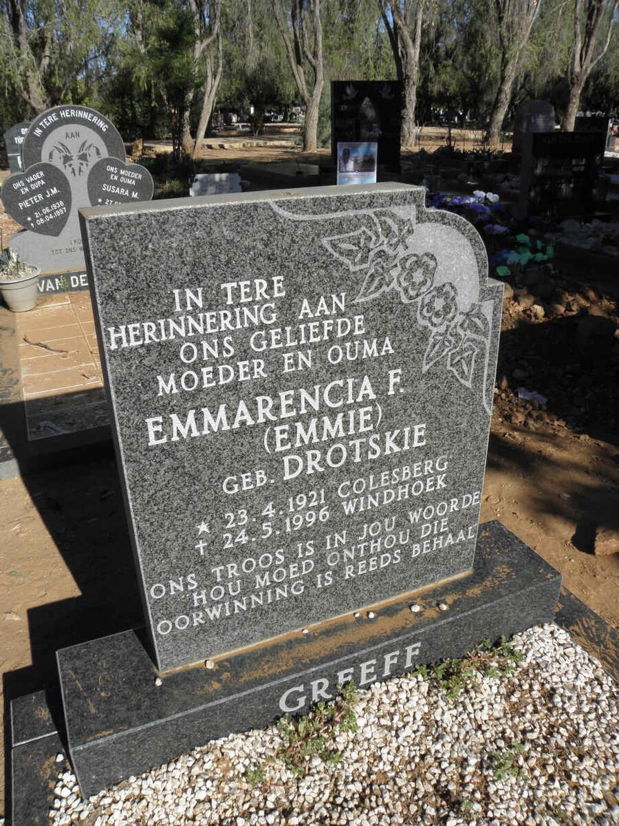 GREEFF Emmarencia F. nee DROTSKIE 1921-1996