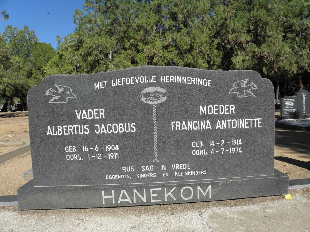 HANEKOM Albertus Jacobus 1904-1971 &amp; Francina Antoinette 1914-1974