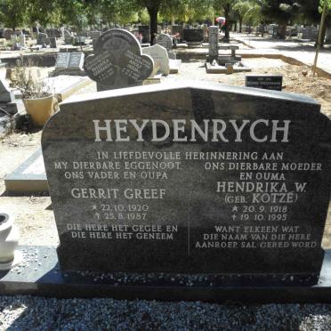 HEYDENRYCH Gerrit Greeff 1920-1987 &amp; Hendrika W. KOTZÈ 1918-1995