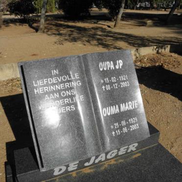 JAGER J.P., de 1921-2003 &amp; Marie 1929-2003