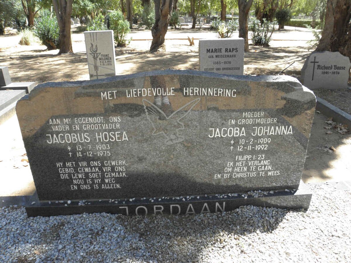 JORDAAN Jacobus Hosea 1903-1975 &amp; Jacoba Johanna 1909-1992