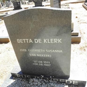 KLERK Elizabeth Susanna, de nee VAN NIEKERK 1911-1987