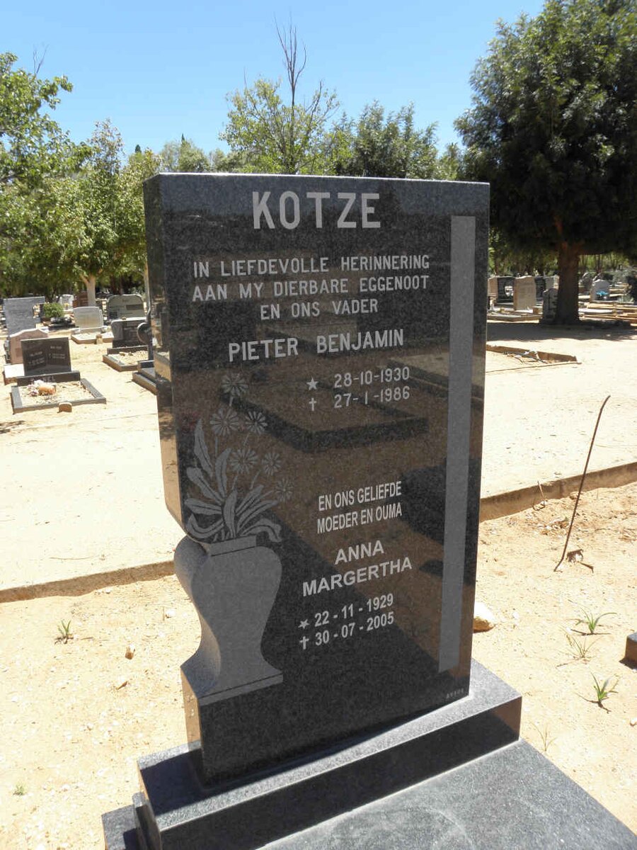 KOTZE Pieter Benjamin 1930-1986 &amp; Anna Margertha 1929-2005