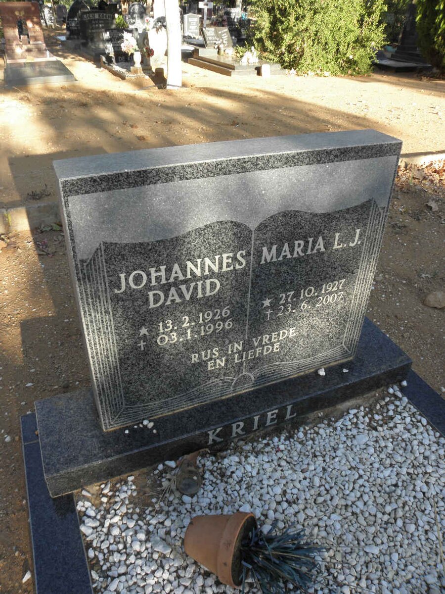 KRIEL Johannes David 1926-1996 &amp; Maria L. J. 1927-2007