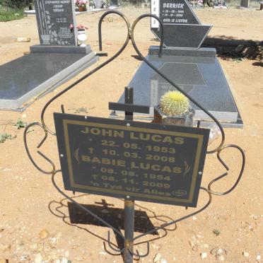 LUCAS John 1953-2008 &amp; Babie 1954-2009