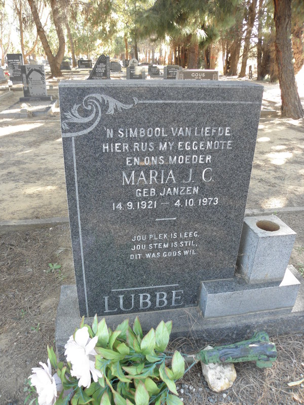LUBBE Maria J.C. nee JANZEN 1921-1973