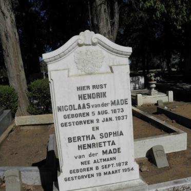 MADE Hendrik Nicolaas, van der 1873-1937 &amp; Bertha Sophia Henrietta ALTMANN 1872-1954