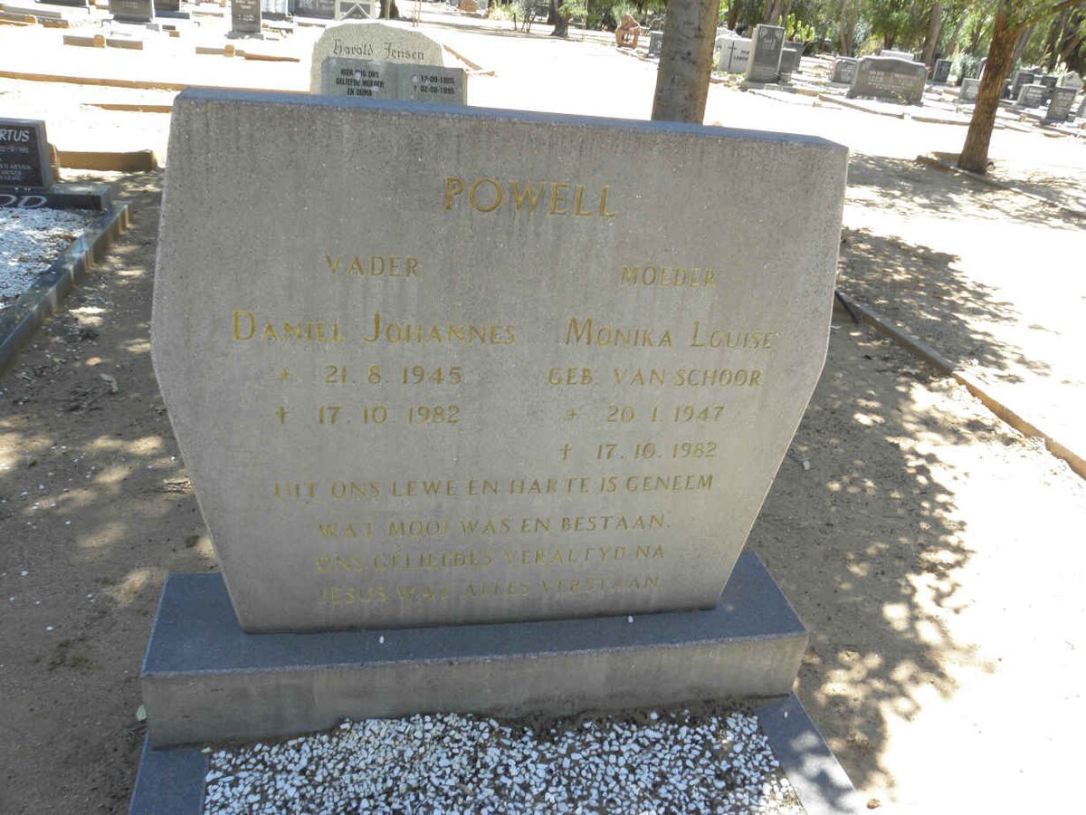 POWELL Daniel Johannes 1945-1982 &amp; Monika Louise VAN SCHOOR 1947-1982
