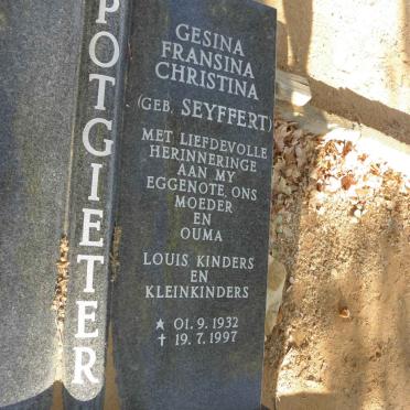 POTGIETER Gesina Fransina Christina nee SEYFFERT 1932-1997