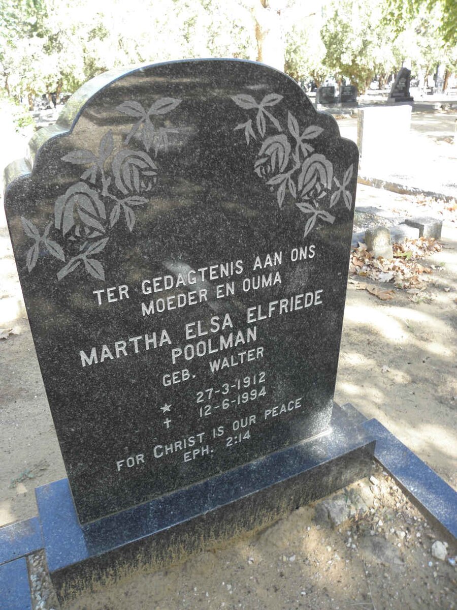 POOLMAN Martha Elsa Elfriede nee WALTER 1912-1994