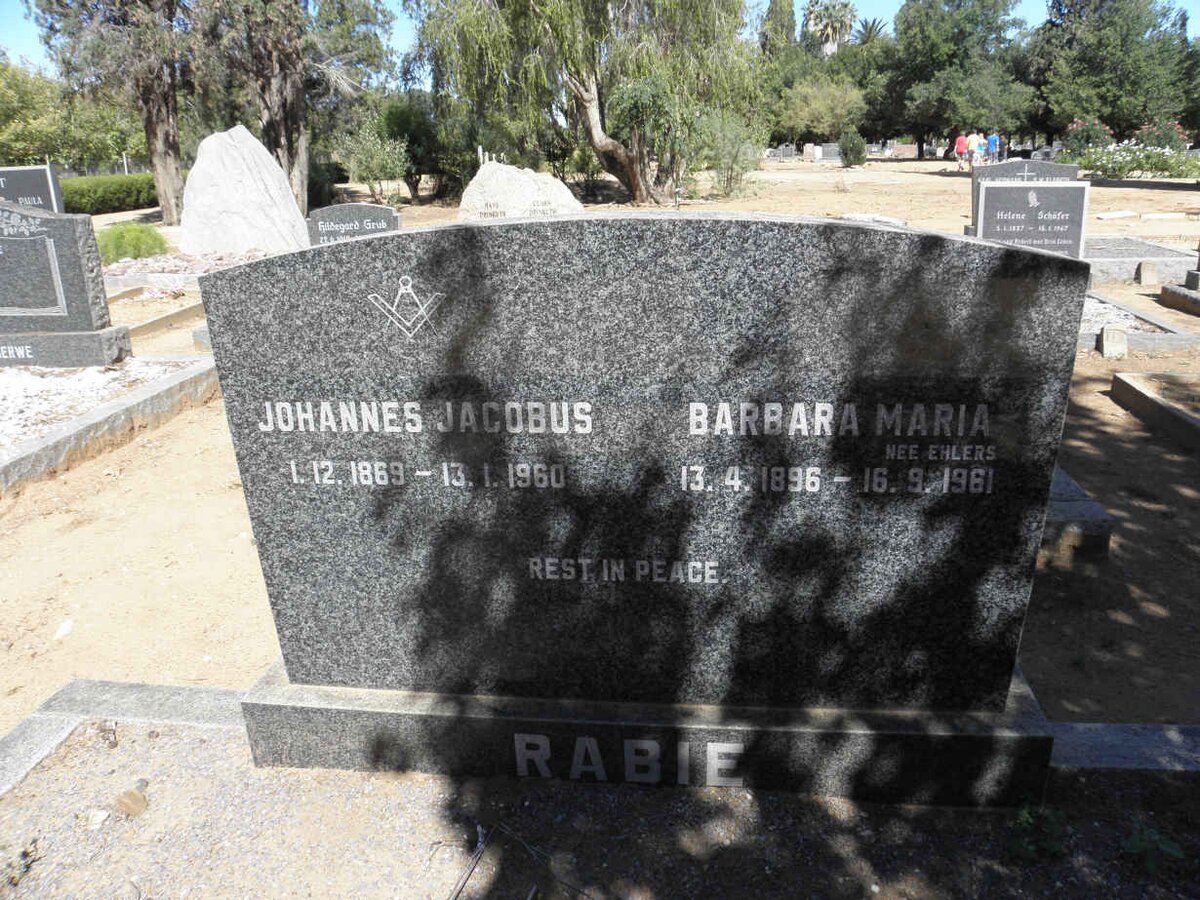 RABIE Johannes Jacobus 1869-1960 &amp; Barbara Maria EHLERS 1896-1961