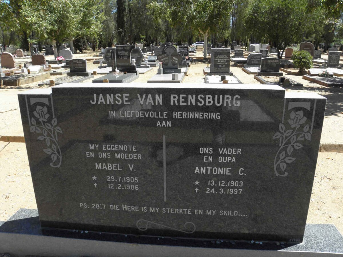 RENSBURG Antonie C., janse van 1903-1997 &amp; Mabel V. 1905-1986