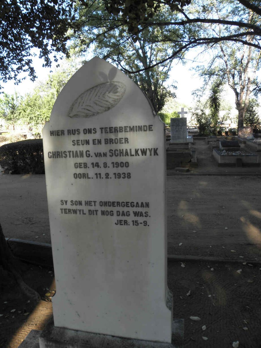 SCHALKWYK Christian G., van 1900-1938